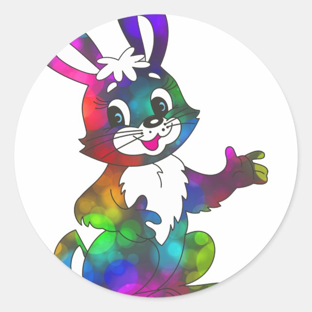 psychedelic easter bunny classic round sticker (Front)
