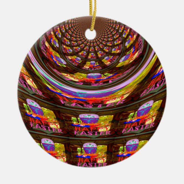 Psychedelic Easter Kaleidoscope Art Print Ceramic Ornament (Front)