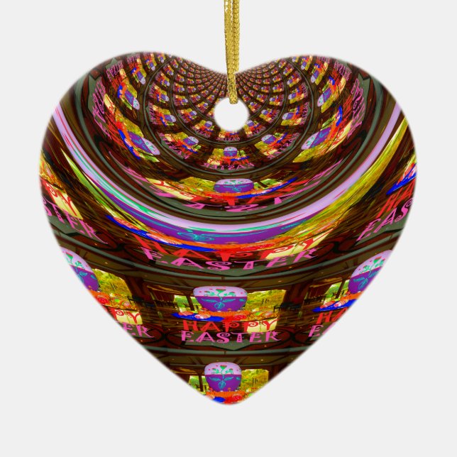 Psychedelic Easter Kaleidoscope Art Print Ceramic Ornament (Front)
