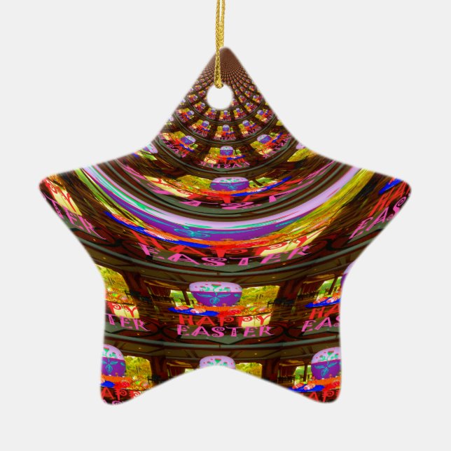 Psychedelic Easter Kaleidoscope Art Print Ceramic Ornament (Front)