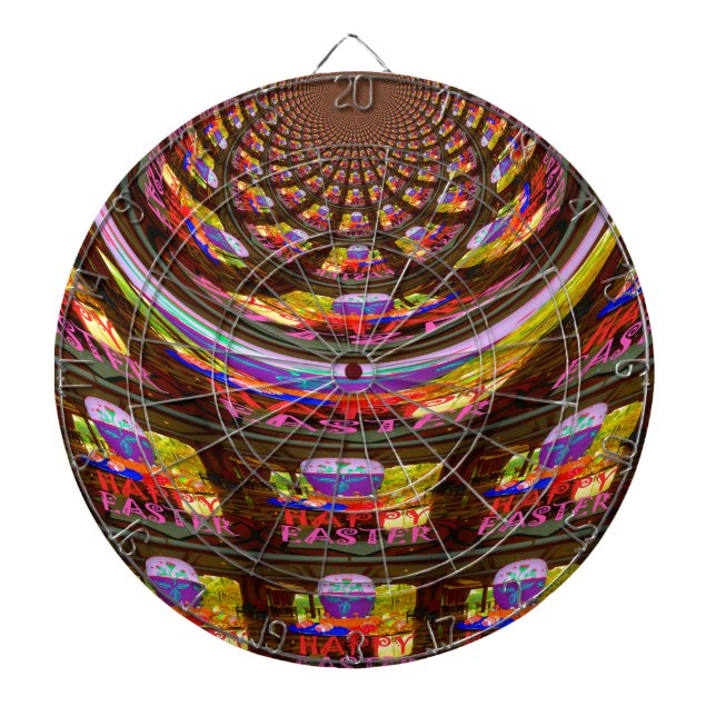 Psychedelic Easter Kaleidoscope Art Print Dartboard With Darts (Front)