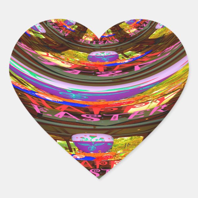 Psychedelic Easter Kaleidoscope Art Print Heart Sticker (Front)