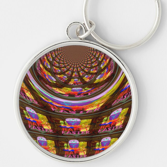 Psychedelic Easter Kaleidoscope Art Print Keychain (Front)