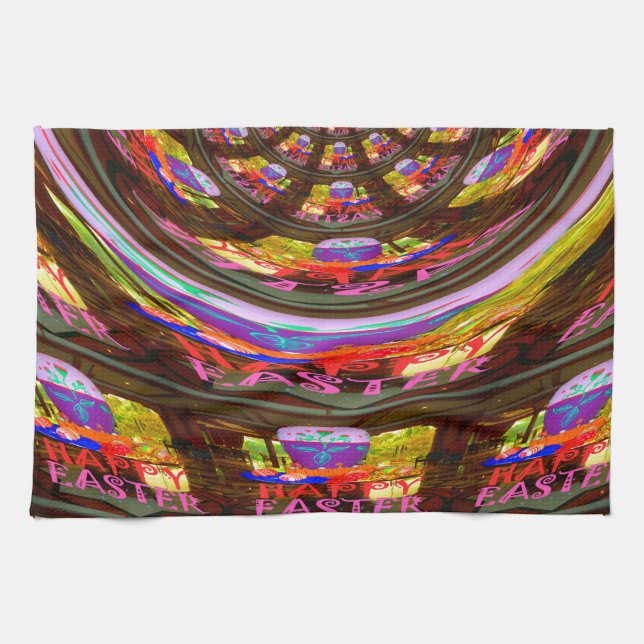 Psychedelic Easter Kaleidoscope Art Print Kitchen Towel (Horizontal)