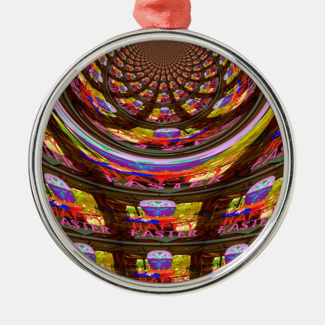 Psychedelic Easter Kaleidoscope Art Print Metal Ornament (Front)