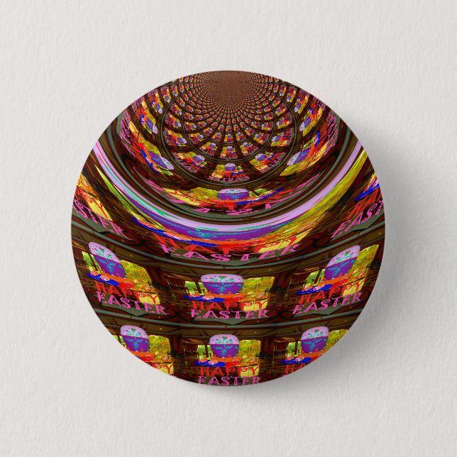 Psychedelic Easter Kaleidoscope Art Print Pinback Button (Front)