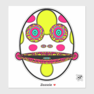 Psychedelic Egg Face Weird Cartoon Character Sticker