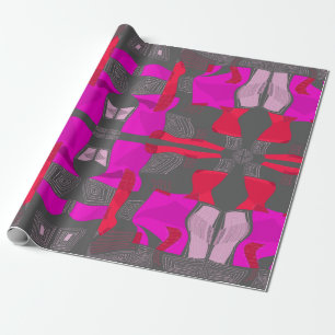 Psychedelic Egyptian Collage: Fuchsia Red Gray Wrapping Paper