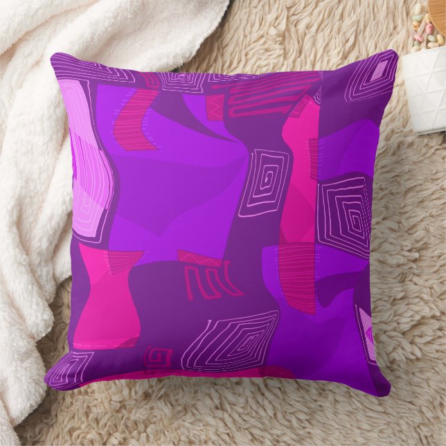 Psychedelic Egyptian Collage - Purple Fuchsia  Throw Pillow (Blanket)