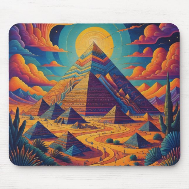 Psychedelic Egyptian Pyramid Landscape Art Mouse Pad (Front)