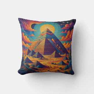 Psychedelic Egyptian Pyramid Landscape Art Throw Pillow