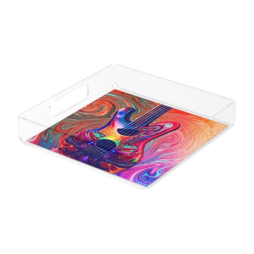 Psychedelic Electric Acoustic Semi Guitars Art     Acrylic Tray