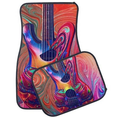 Psychedelic Electric Acoustic Semi Guitars Art    Car Floor Mat