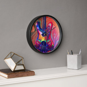 Psychedelic Electric Acoustic Semi Guitars Art Clock