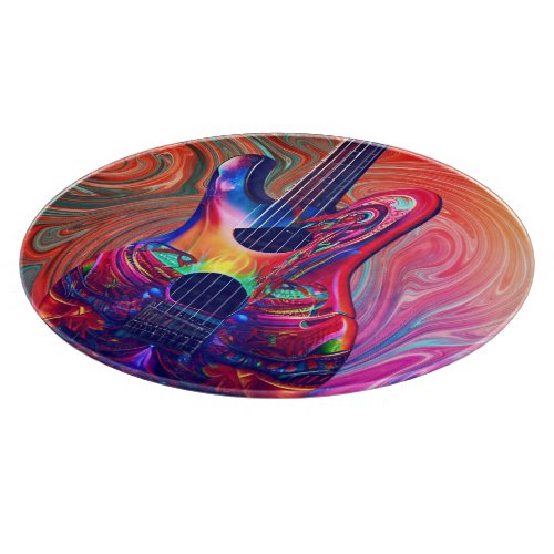 Psychedelic Electric Acoustic Semi Guitars Art     Cutting Board