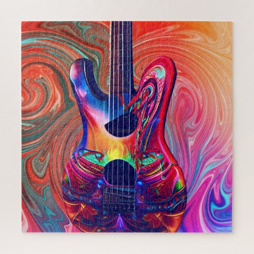 Psychedelic Electric Acoustic Semi Guitars Art    Jigsaw Puzzle