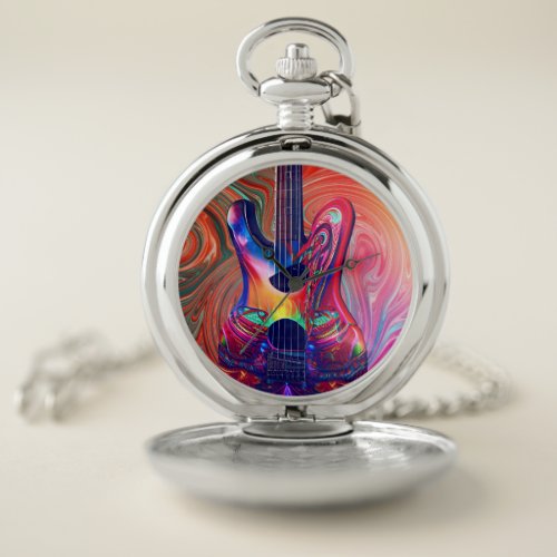 Psychedelic Electric Acoustic Semi Guitars Art    Pocket Watch