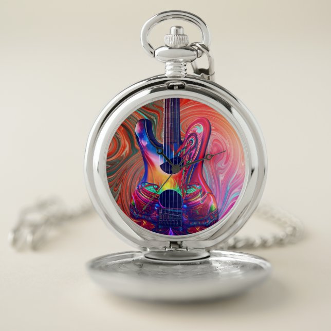 Psychedelic Electric Acoustic Semi Guitars Art    Pocket Watch (Inside)
