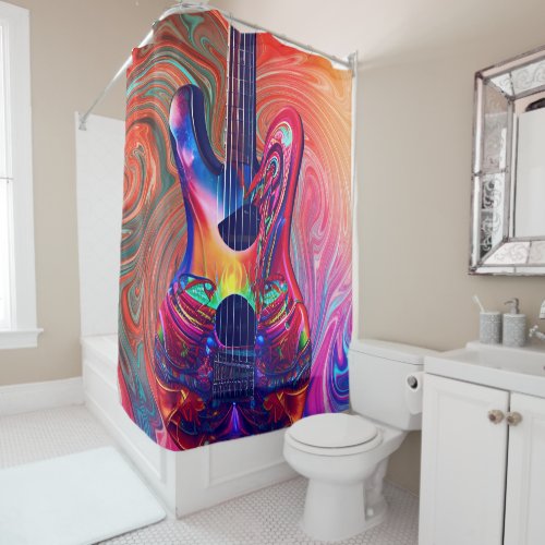 Psychedelic Electric Acoustic Semi Guitars Art   Shower Curtain
