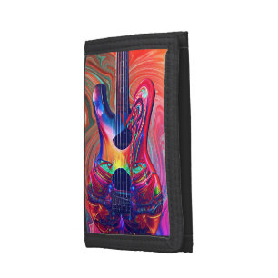 Psychedelic Electric Acoustic Semi Guitars Art Tri-fold Wallet