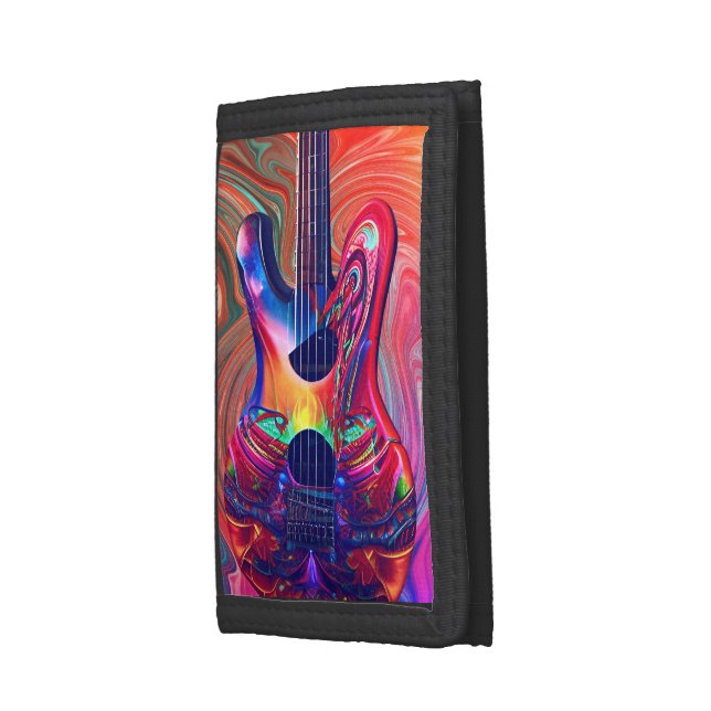 Psychedelic Electric Acoustic Semi Guitars Art    Trifold Wallet (Side)