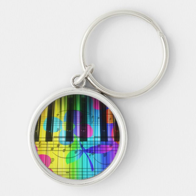 Psychedelic Electric Piano Keyboard and Flowers Keychain (Front)