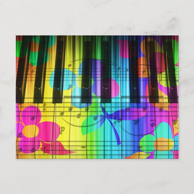 Psychedelic Electric Piano Keyboard and Flowers Postcard (Front)