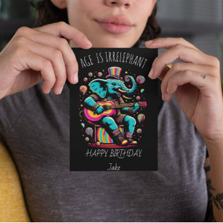 Psychedelic Elephant Jamming Guitar Thank You Card