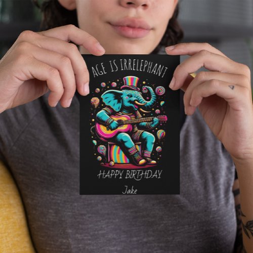 Psychedelic Elephant Jamming Guitar  Thank You Card