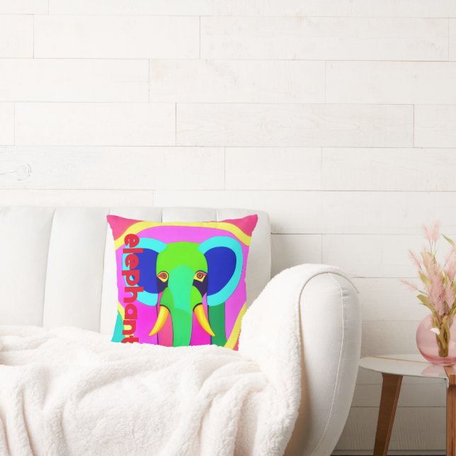 Psychedelic Elephant on Nursery Throw Pillow (Couch)