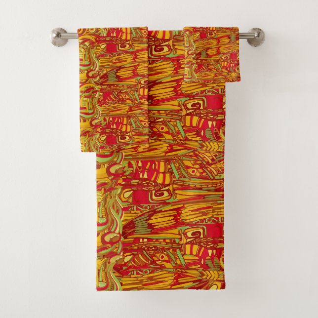 Psychedelic ethnic feathers bath towel set (Insitu)