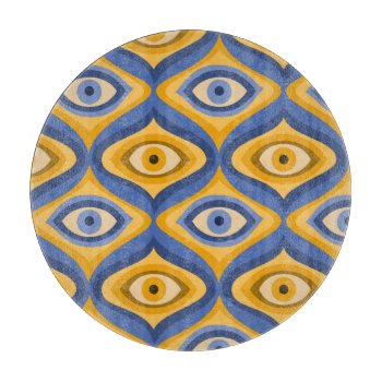 Psychedelic Eye Pattern Indigo Blue Yellow Cutting Board by borianag at Zazzle