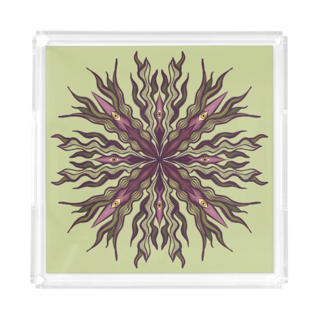 Psychedelic Eye Plant - Surreal Botanical Mandala Acrylic Tray (Front)