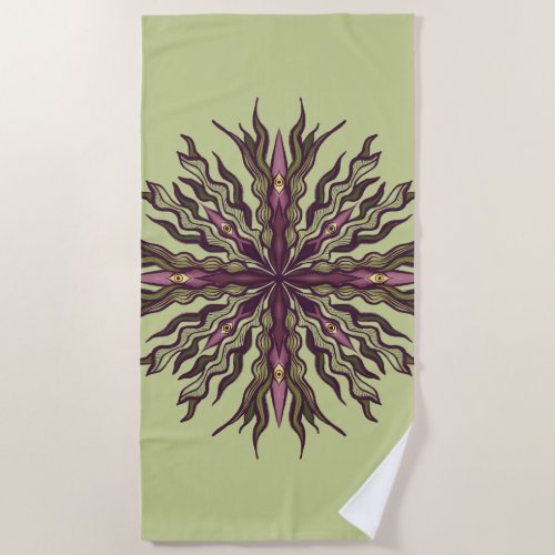 Psychedelic Eye Plant - Surreal Botanical Mandala Beach Towel
