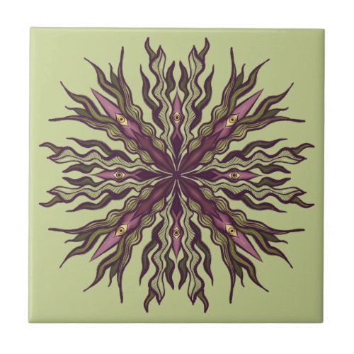 Psychedelic Eye Plant - Surreal Botanical Mandala Ceramic Tile