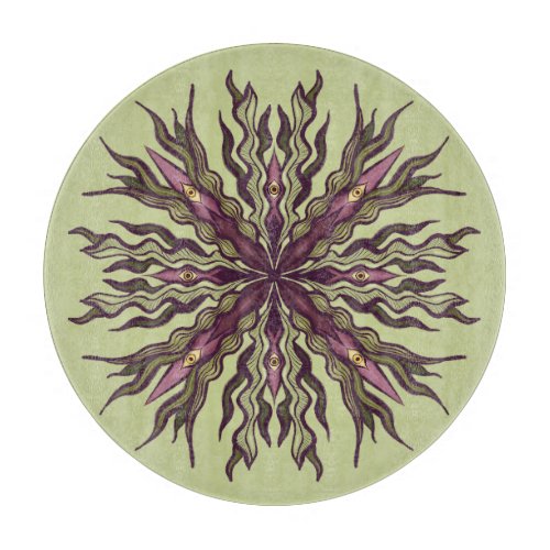 Psychedelic Eye Plant - Surreal Botanical Mandala Cutting Board