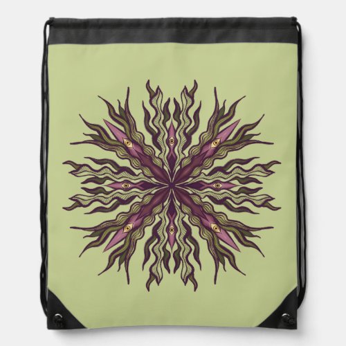 Psychedelic Eye Plant - Surreal Botanical Mandala Drawstring Bag