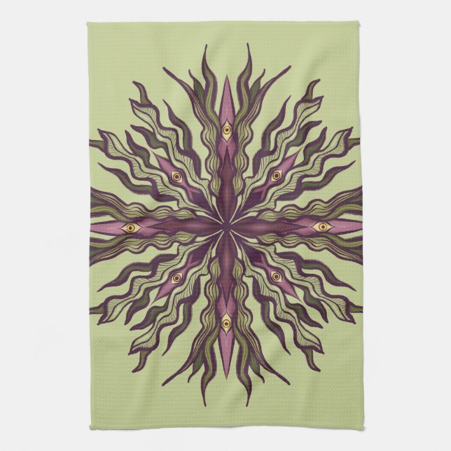 Psychedelic Eye Plant - Surreal Botanical Mandala Kitchen Towel (Vertical)