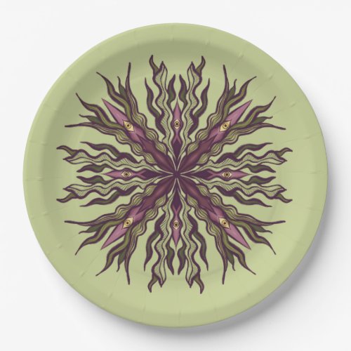 Psychedelic Eye Plant - Surreal Botanical Mandala Paper Plates