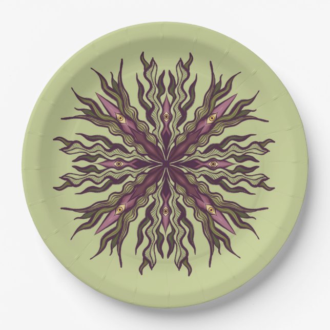 Psychedelic Eye Plant - Surreal Botanical Mandala Paper Plates (Front)