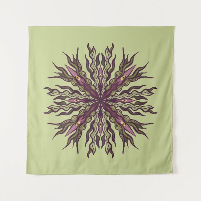 Psychedelic Eye Plant - Surreal Botanical Mandala Tapestry (Front)