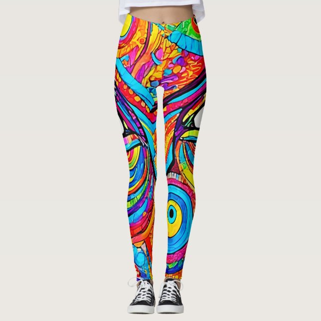 Psychedelic Eye View Design Leggings (Front)