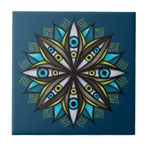 Psychedelic Eyes Double Iris Flower Mandala Horror Ceramic Tile