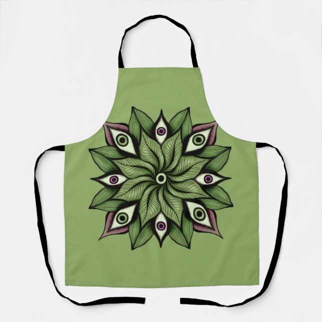 Psychedelic Eyes Mandala - Trippy Floral Pattern Apron (Front)
