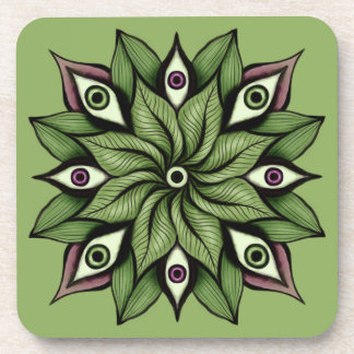Psychedelic Eyes Mandala - Trippy Floral Pattern Beverage Coaster