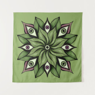 Psychedelic Eyes Mandala - Trippy Floral Pattern Tapestry