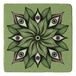 Psychedelic Eyes Mandala - Trippy Floral Pattern Trivet