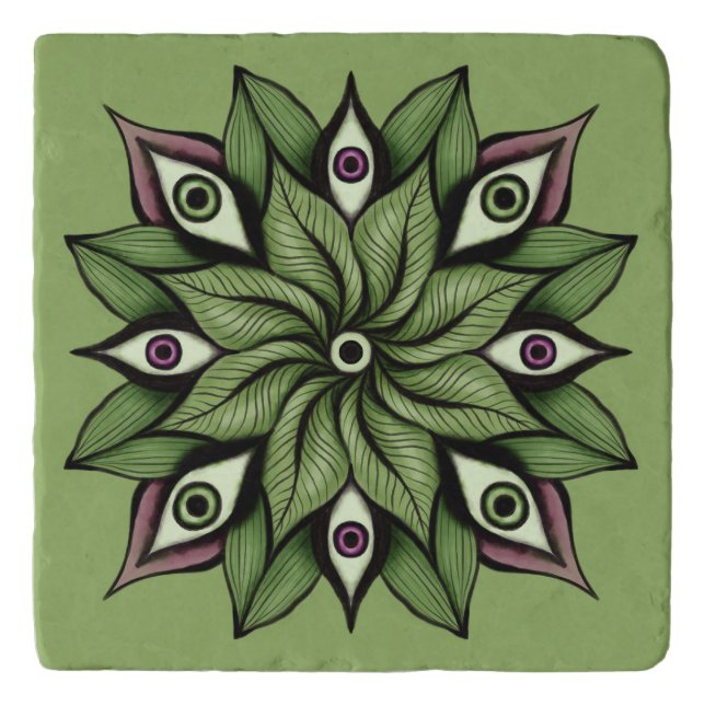 Psychedelic Eyes Mandala - Trippy Floral Pattern Trivet (Front)