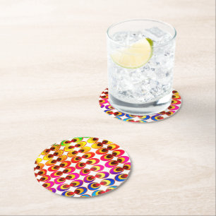Psychedelic fabric round paper coaster