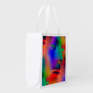 Psychedelic Face seamless pattern + your ideas Grocery Bag